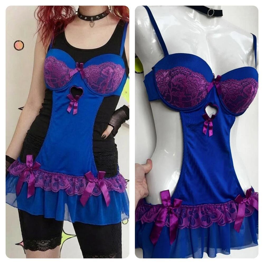Vintage Y2K | Blue & Purple Sexy Fairy Goth Punk Teddy Lingerie | Size Small